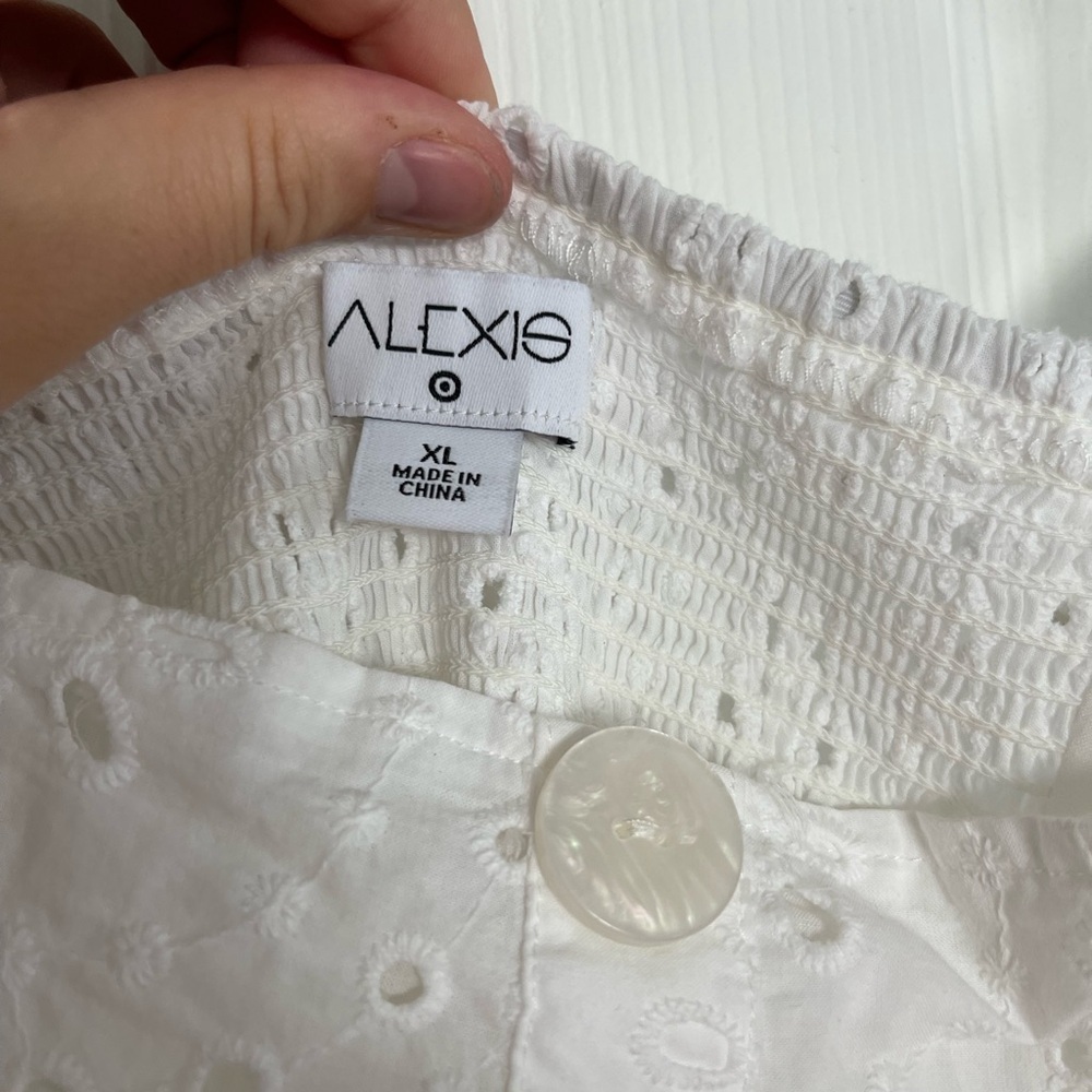 Alexis X Target Women's White Eyelet Lace Button Front Mini Dress - Picture 3 of 12